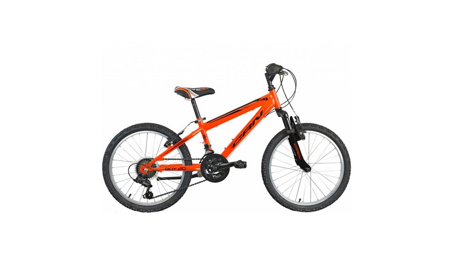 Bike rental Orange kids bicycle with black tires and gear system