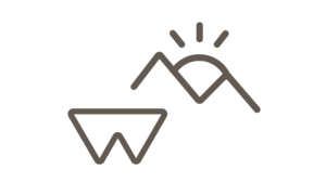 Wanderhotels Südtirol in the Dolomites Minimalist mountain and sun symbol in black on white background