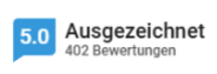 Rating badge showing 5.0, Excellent and 402 reviews