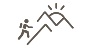 Excelsior: Wanderhotel in den Dolomiten Symbol einer Person, die einen Berg bei Sonnenaufgang besteigt